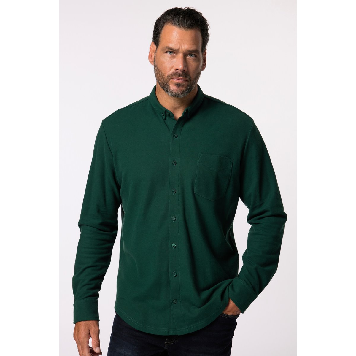 Chemise en piqué à carreaux. Manches longues vert foncé, JP1880
