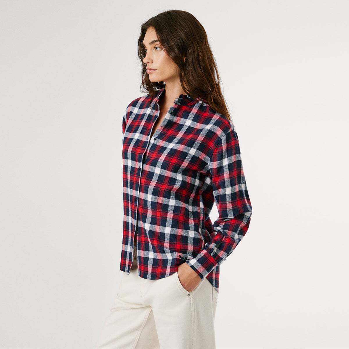 Blouse À Col Mao À Carreaux rouge, PEPE JEANS