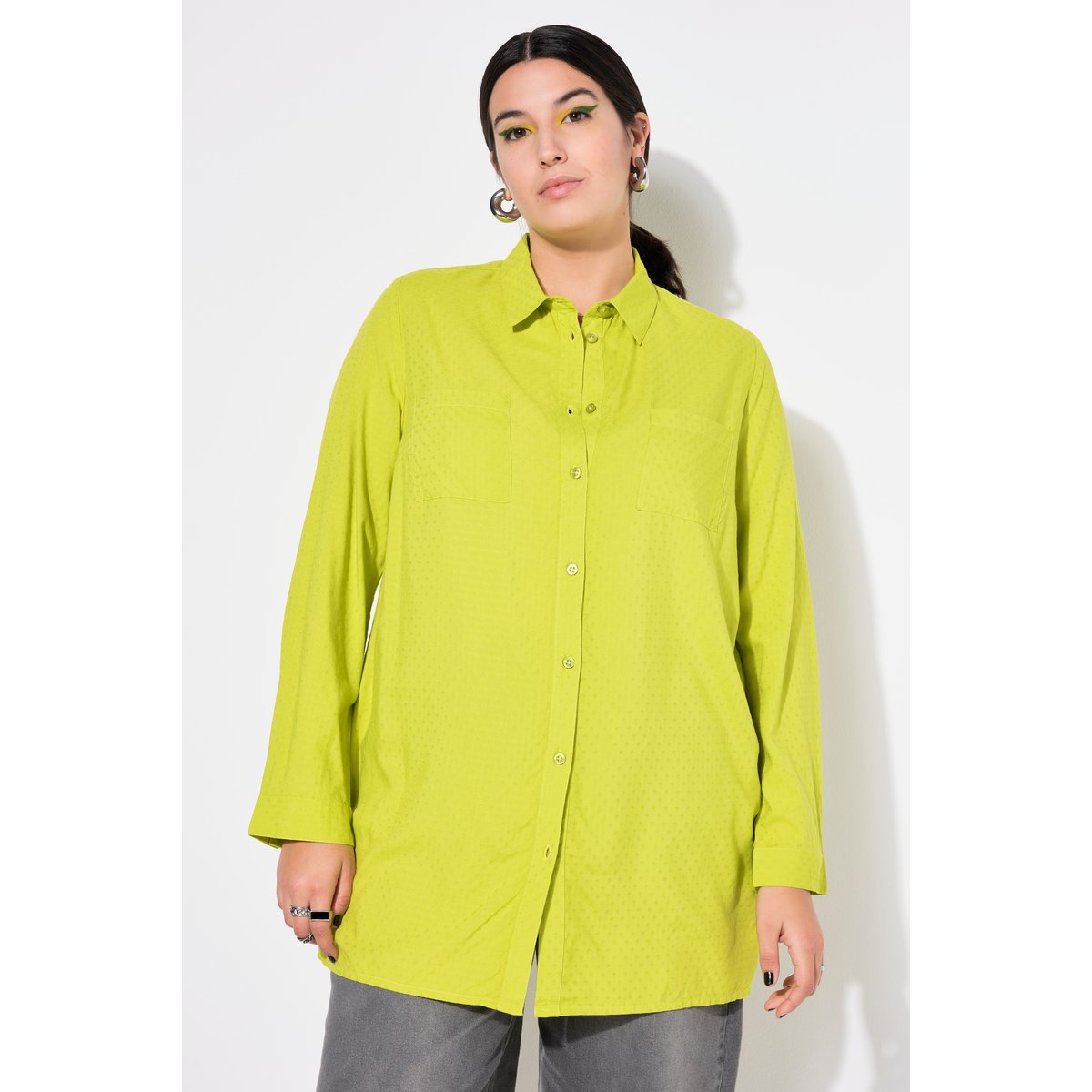 Chemisier coupe Boxy, tissu texturé jaune vert, STUDIO UNTOLD