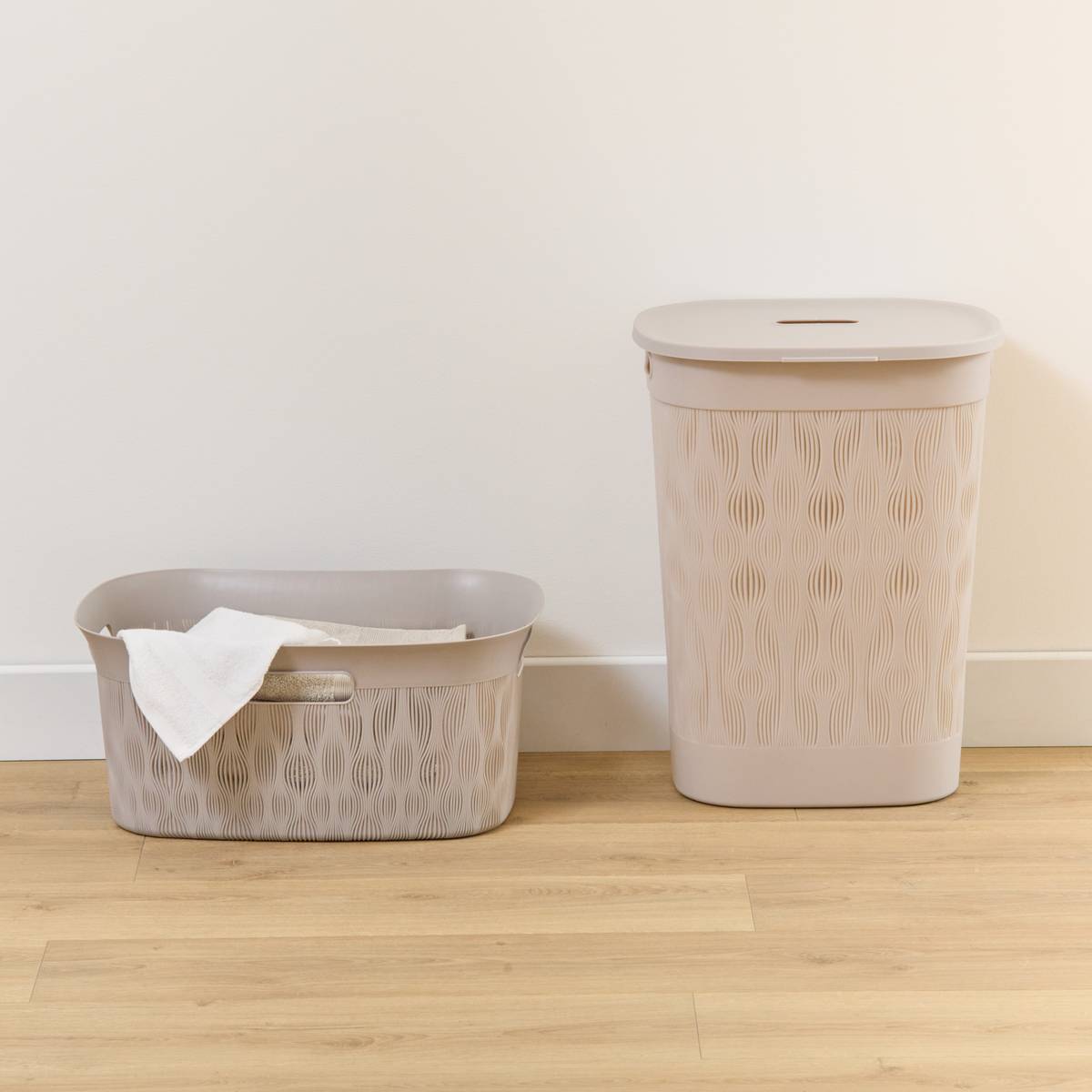 Corbeille à linge 40L avec couvercle LEAF beige, 5FIVE SIMPLY SMART