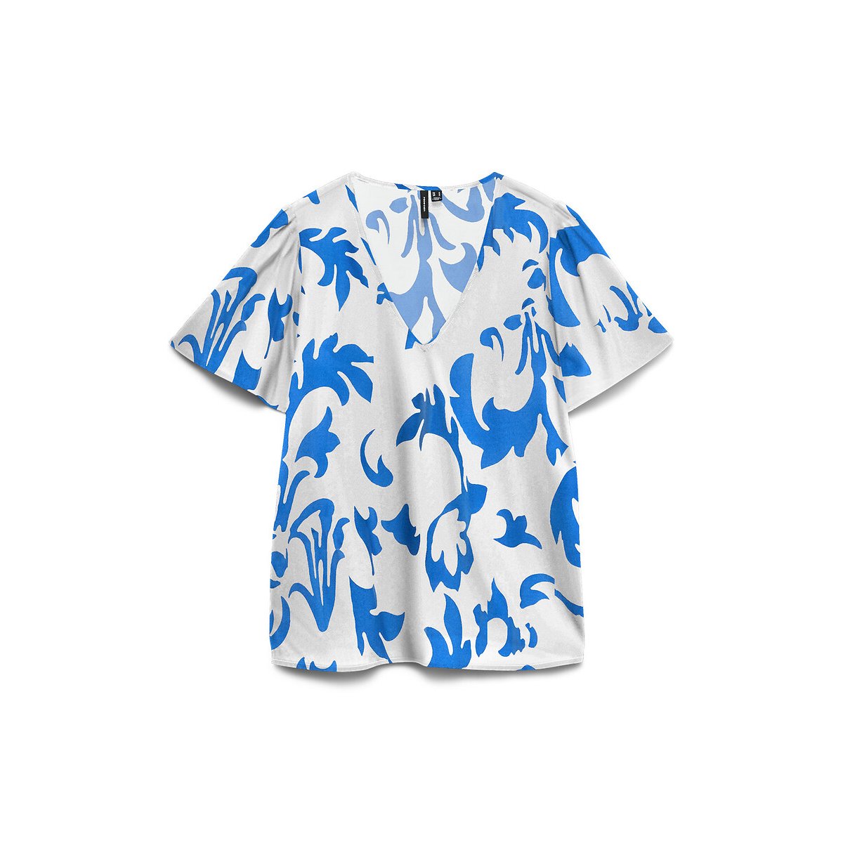 Blusa stampata, maniche corte, scollo a V fantasia blu, VERO MODA