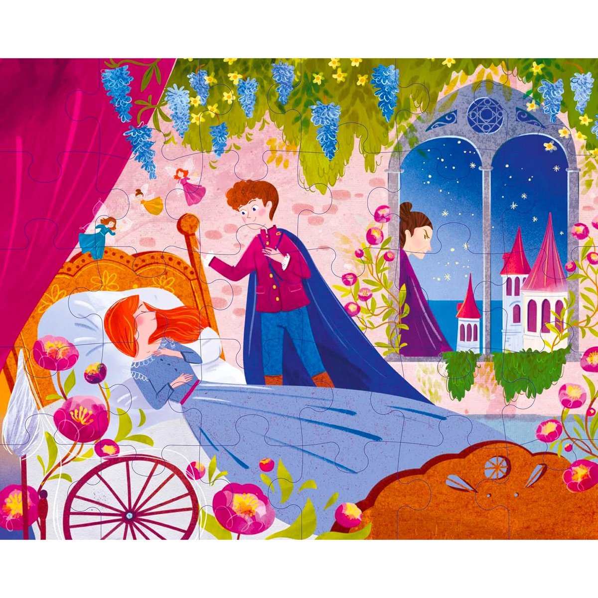 Puzzle et livre Disney, 30 pièces, La Belle au bois dormant rose, SASSI