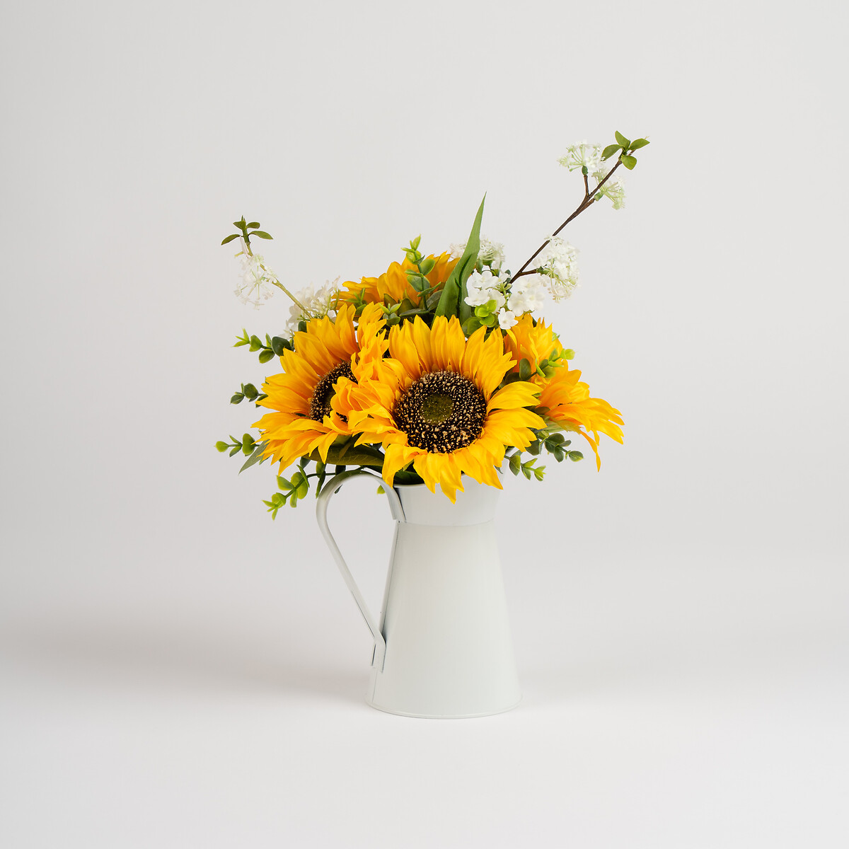 43cm Sunflower Arrangement in White Metal Jug yellow, SO'HOME