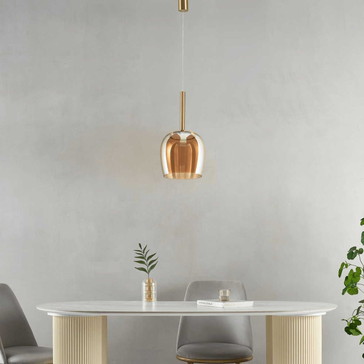 Suspension LED globe élégant - ERISKA ambré et laiton, KOSILUM