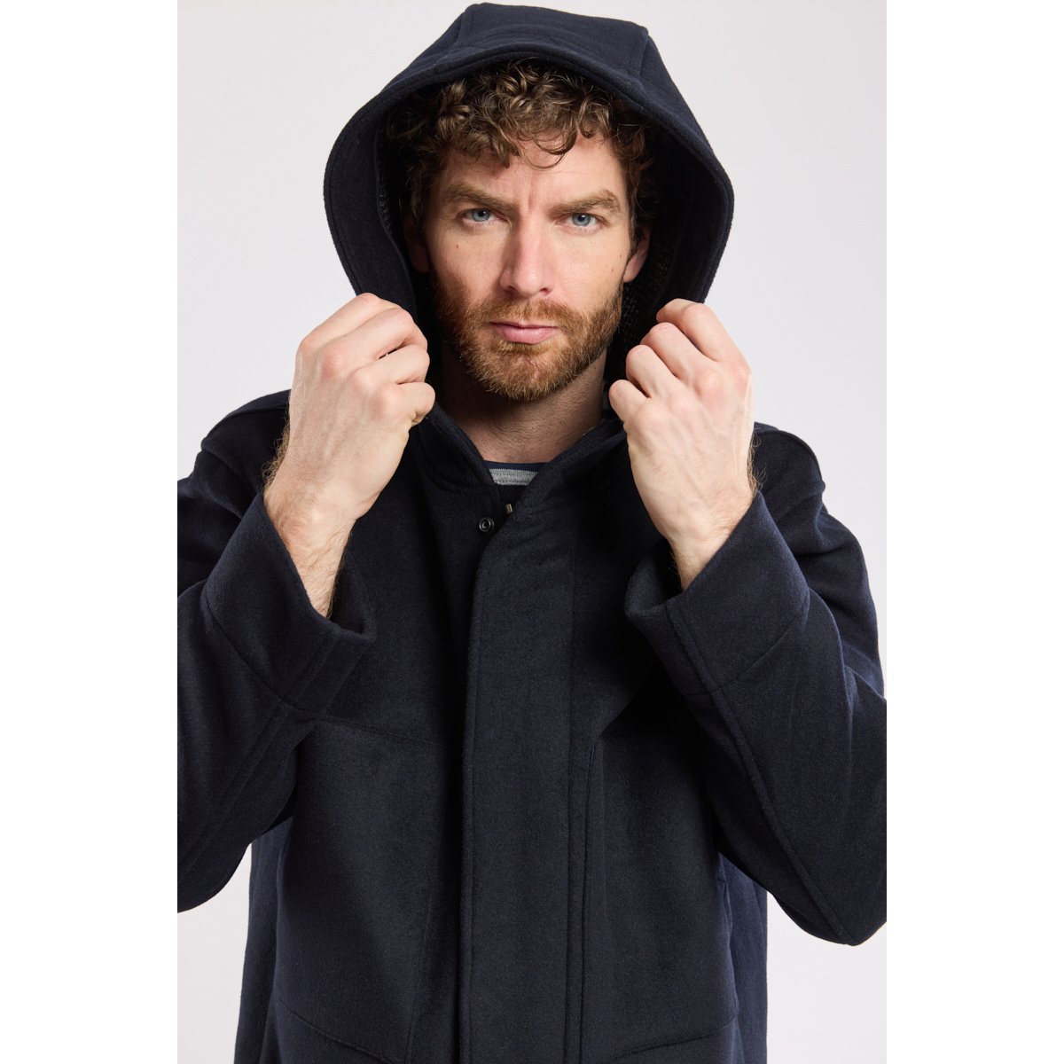 Kabig à capuche Héritage en laine HERITAGE rich navy/ micro motif gri, ARMOR-LUX