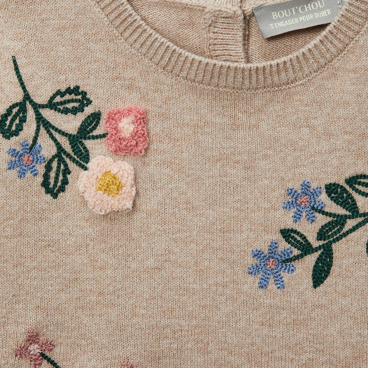 Pull fantaisie contenant de la laine beige melange, BOUT'CHOU