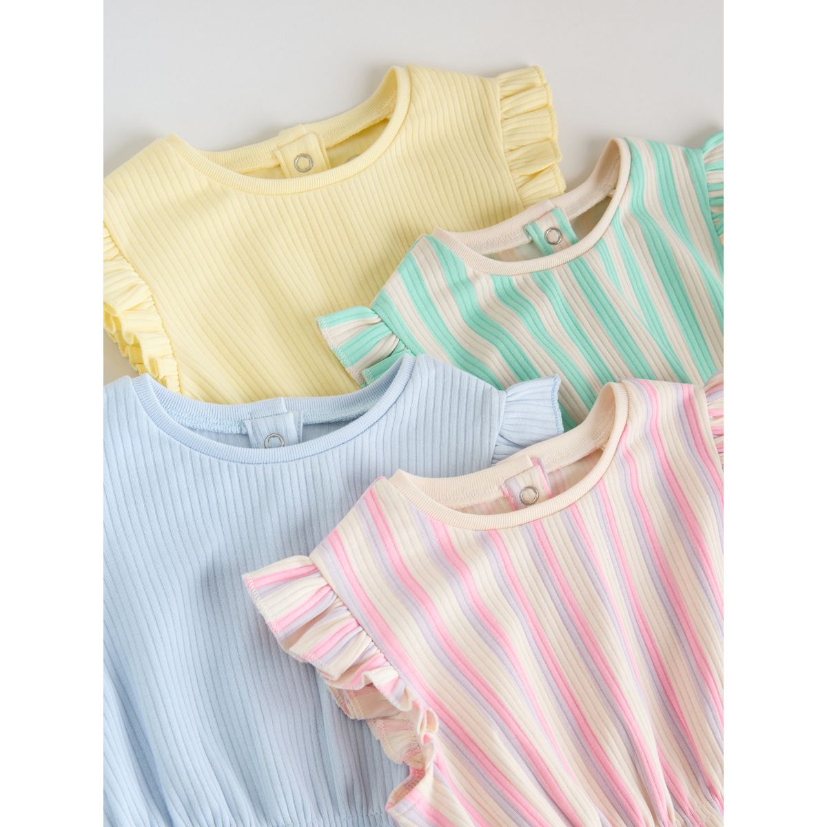 Barboteuse bébé à volants, lot de 4 rayure multicolore pastel, NEXT