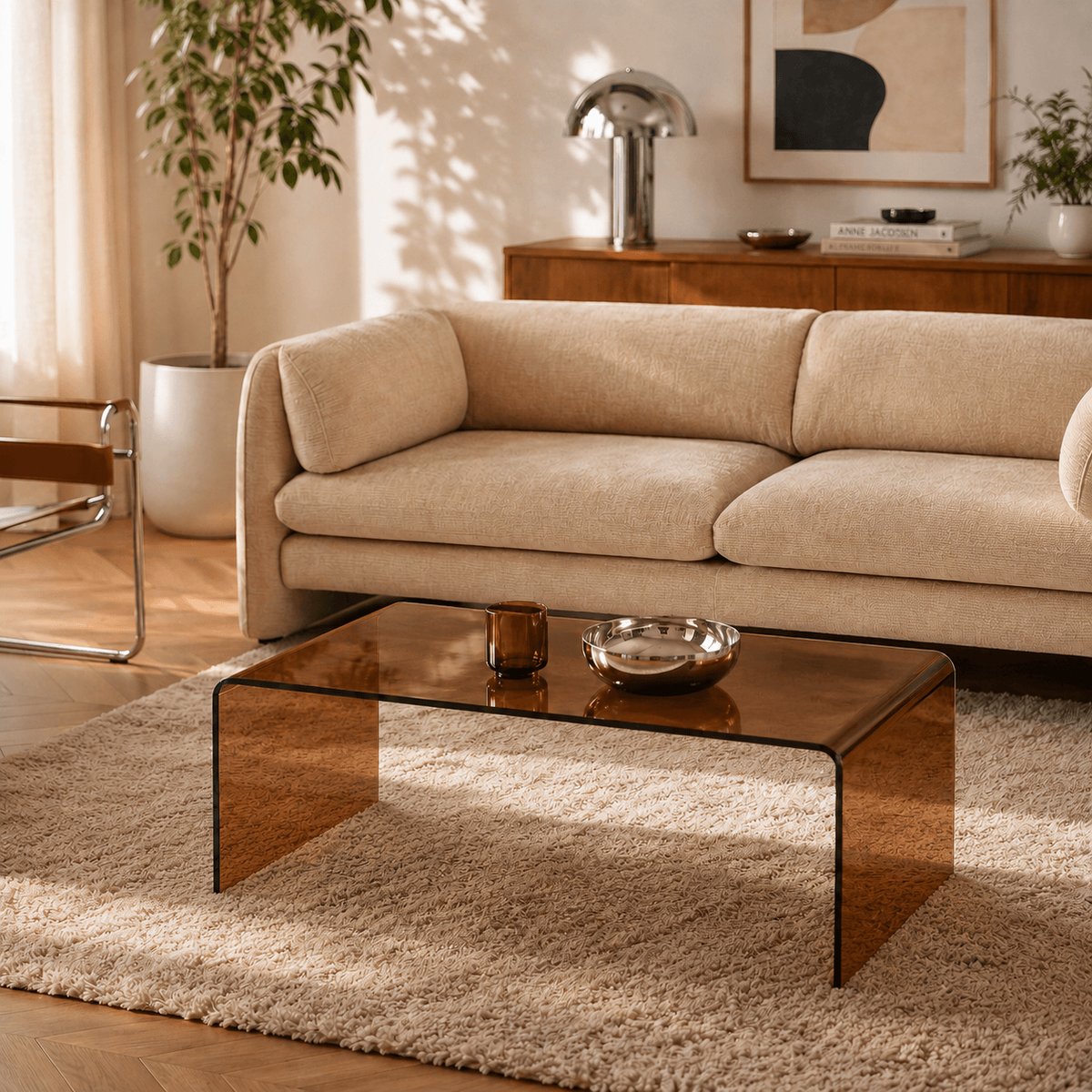 Table basse verre trempé GINZA ambre, SORELH