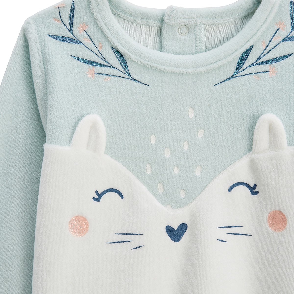 Pyjama enfant 2 pièces en velours à pieds retroussables Dina bleu, PETIT BEGUIN