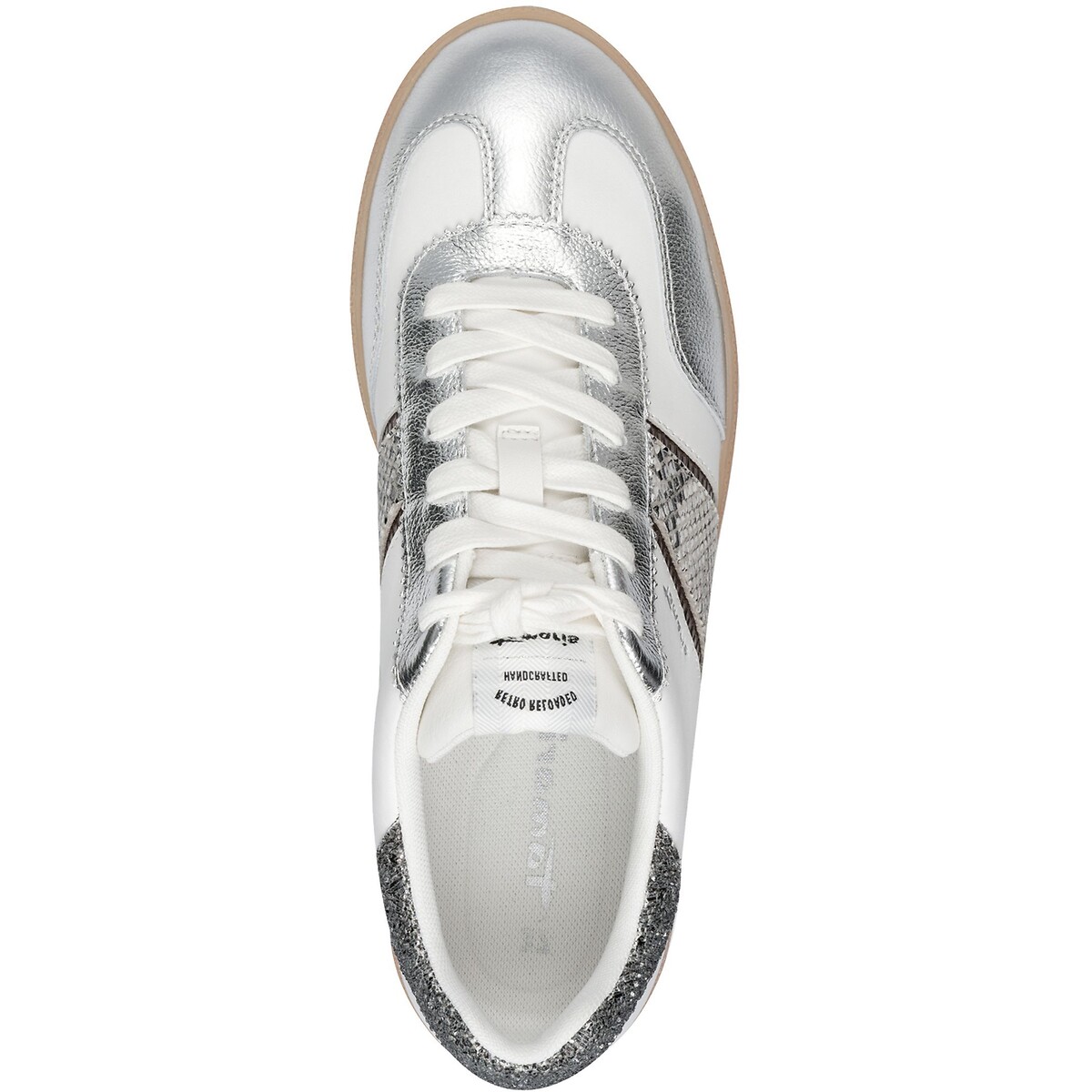 Baskets cycliste en cuir blanc/argent, TAMARIS