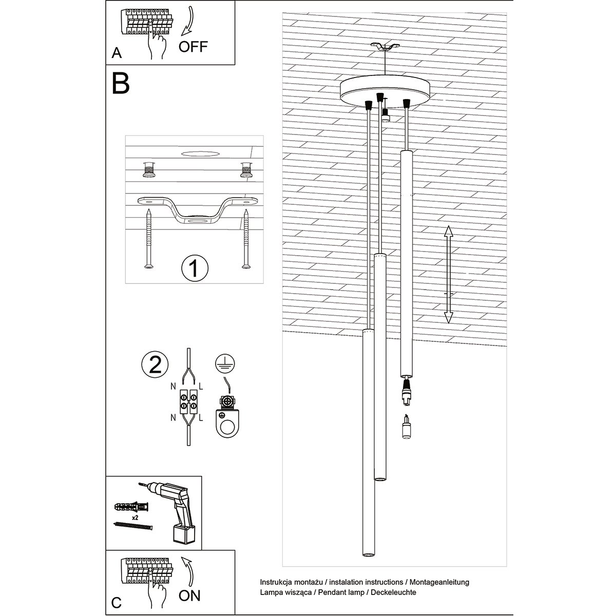 Suspension Acier Bois G9 3 Pastelo marron, EDEN