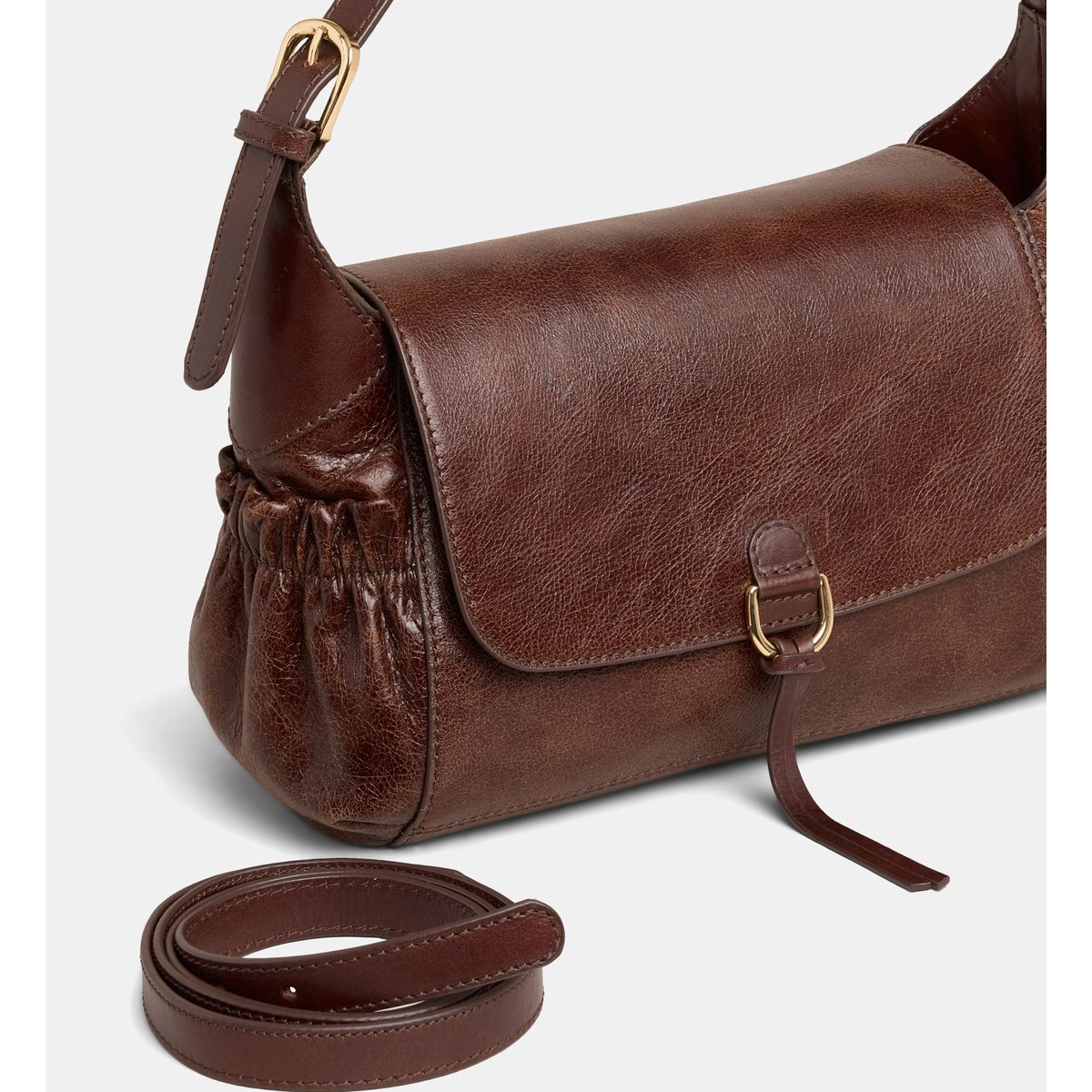 Sac à main suzanne wrinkled cuir marron chocolat, GALERIES LAFAYETTE
