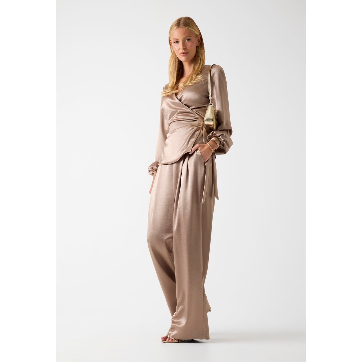 Pantalon Large En Satin beige, GUESS