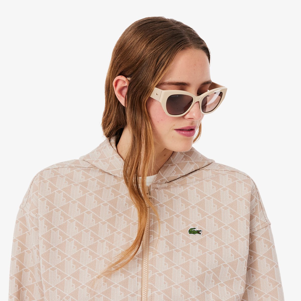 Sweatshirt à capuche jacquard monogramme beige-8gi, LACOSTE