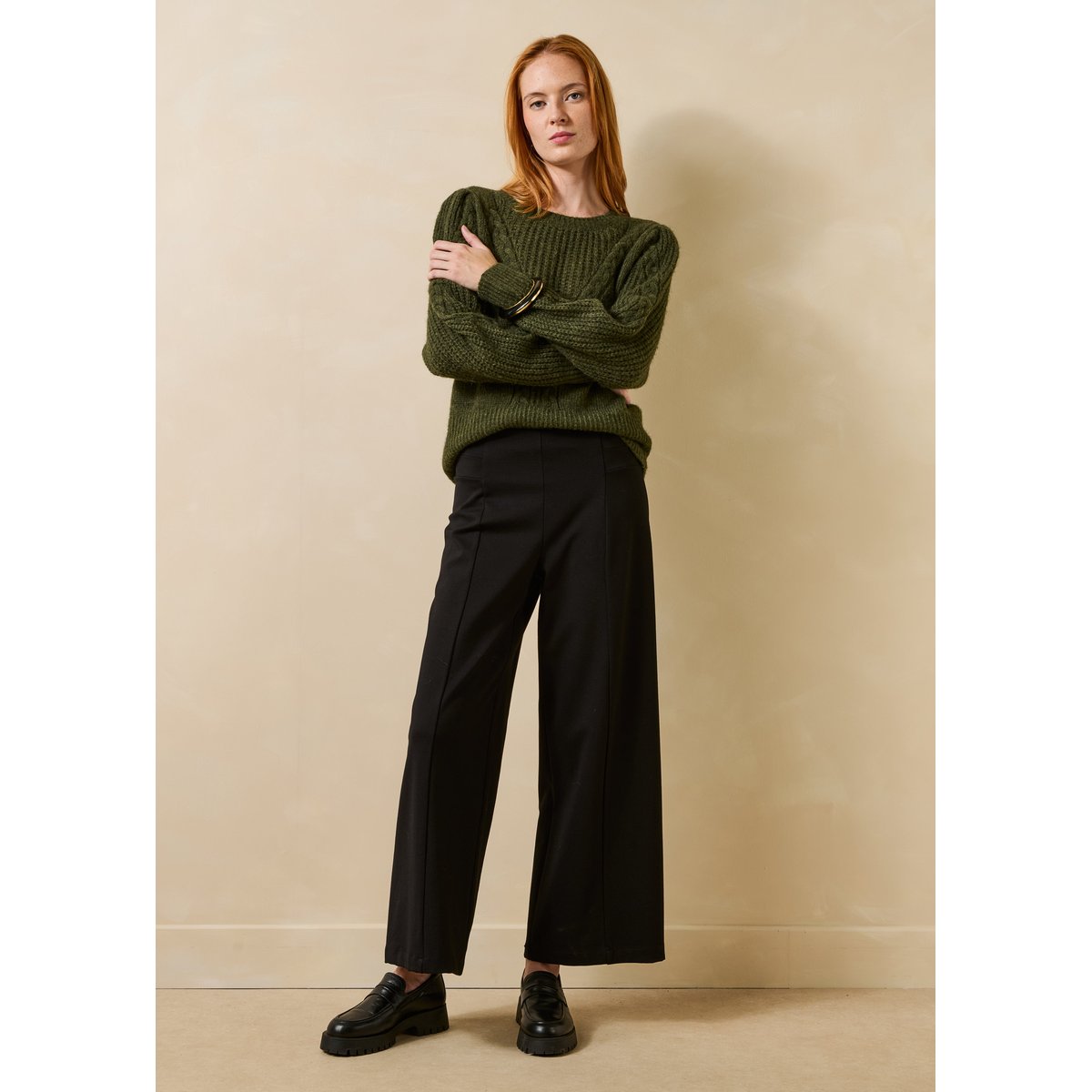 Pantalon cropped en jersey milano noir, LA FEE MARABOUTEE
