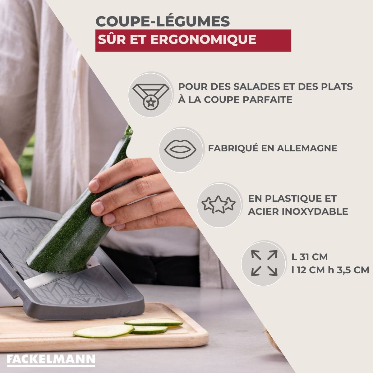 Mandoline réglable 4 hauteurs noir,gris, FACKELMANN