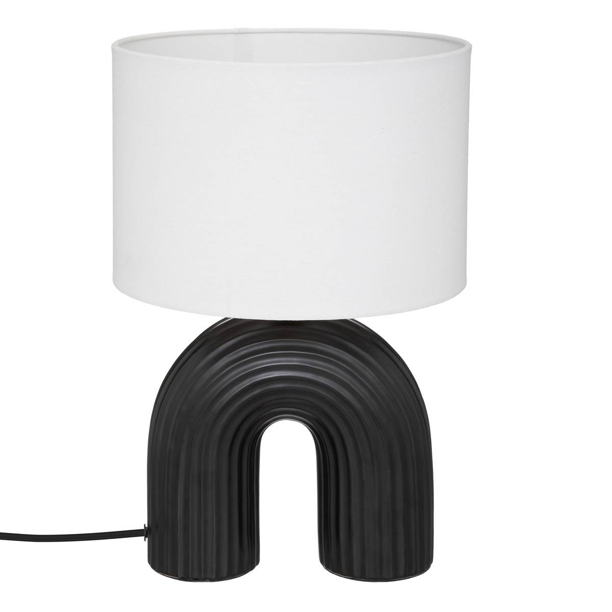 Lampe à poser en grès abat-jour en lin EIDEL noir et blanc, ATMOSPHERA