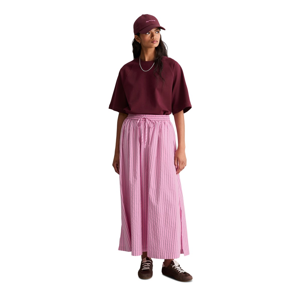 Jupe rayée régulière en mélange Organic Cotton Lyocell rose, MARC O’POLO DENIM