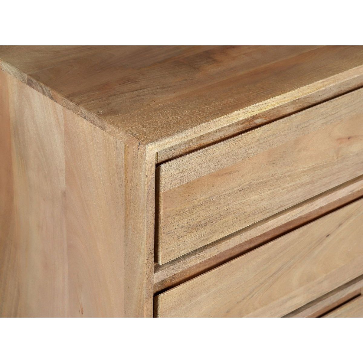 Buffet bas en bois massif 2 portes 3 tiroirs 150 cm, BERGERAC marron clair, BOBOCHIC