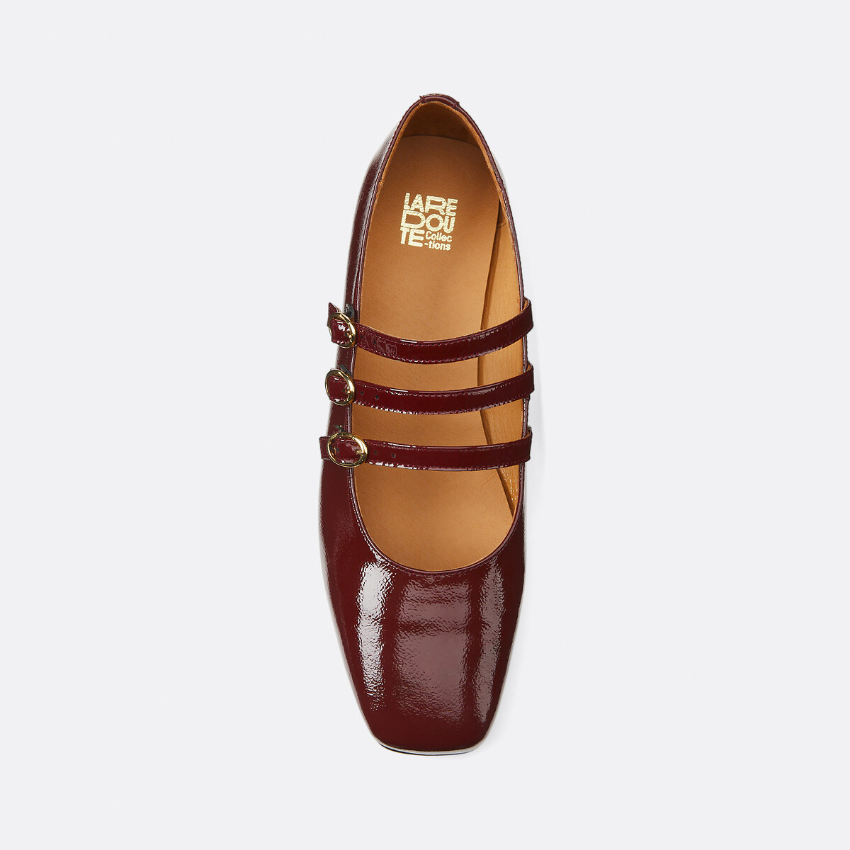 Ballerines babies en cuir verni triple brides bordeaux, LA REDOUTE COLLECTIONS