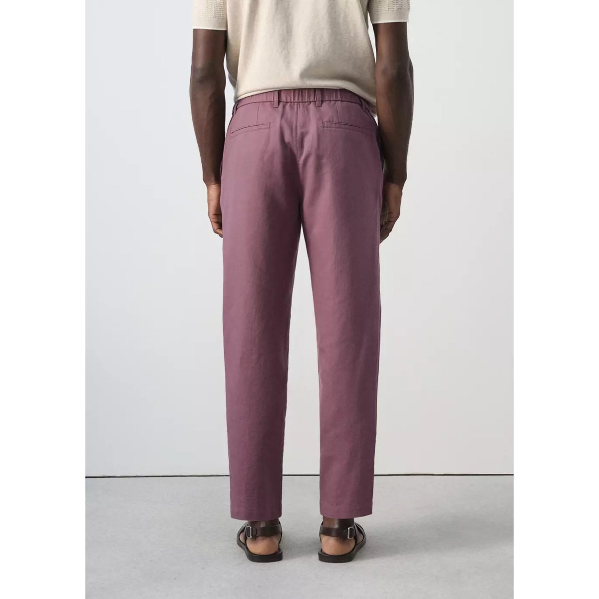 Pantalon en lin et coton coupe slim cropped prune, MANGO MAN