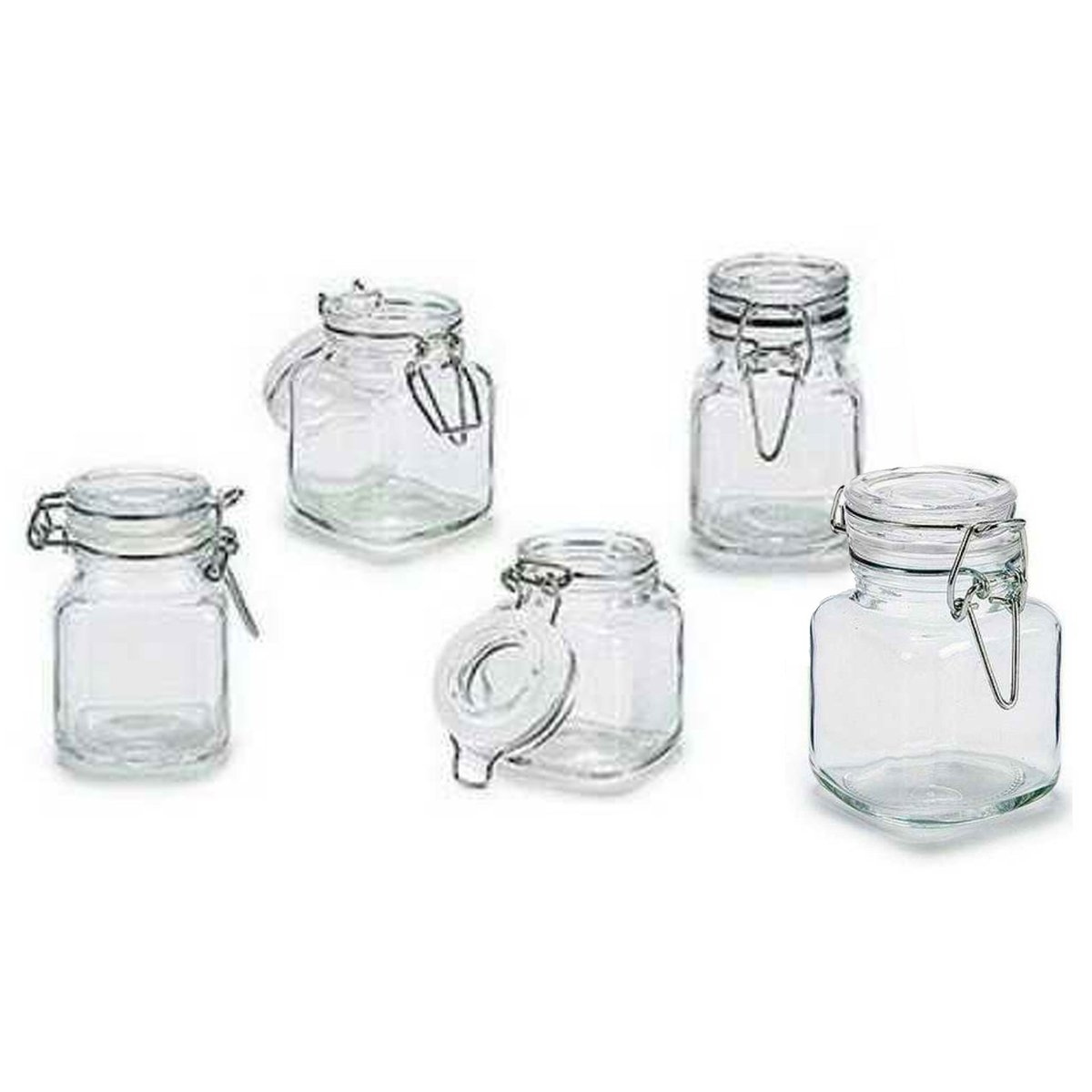 Set de 5 pots à épices en verre fermeture clip transparent, WADIGA