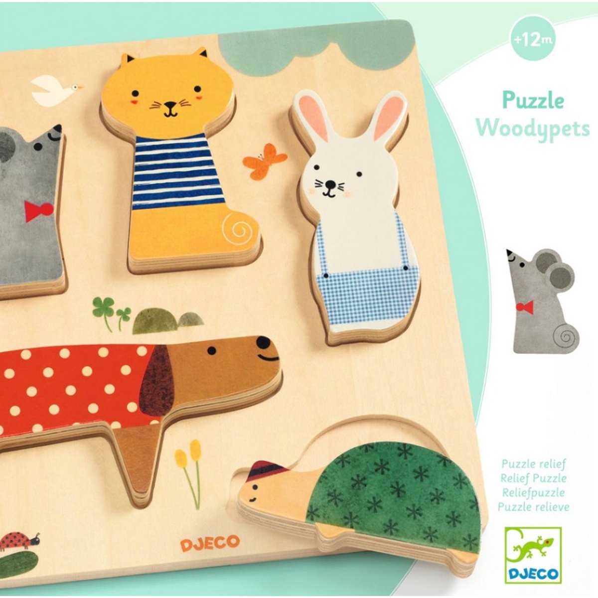 Puzzle relief Woodypets multicolore, DJECO