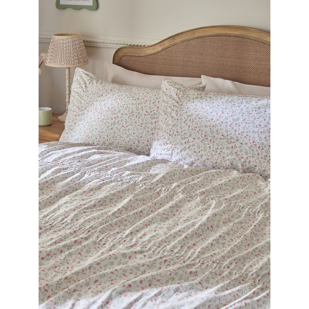 Parure housse de couette 200 fils à fleurs blanc, NEXT
