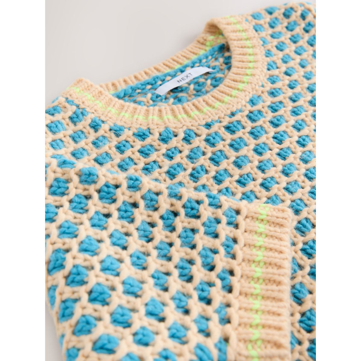 T-shirt en maille à manches courtes laine bleu/naturel, NEXT