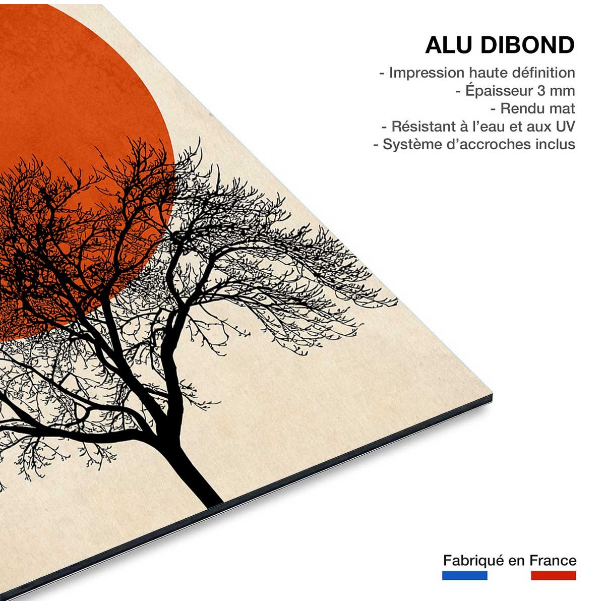 Tableau soleil rouge graphique tableau alu dibond, HEXOA