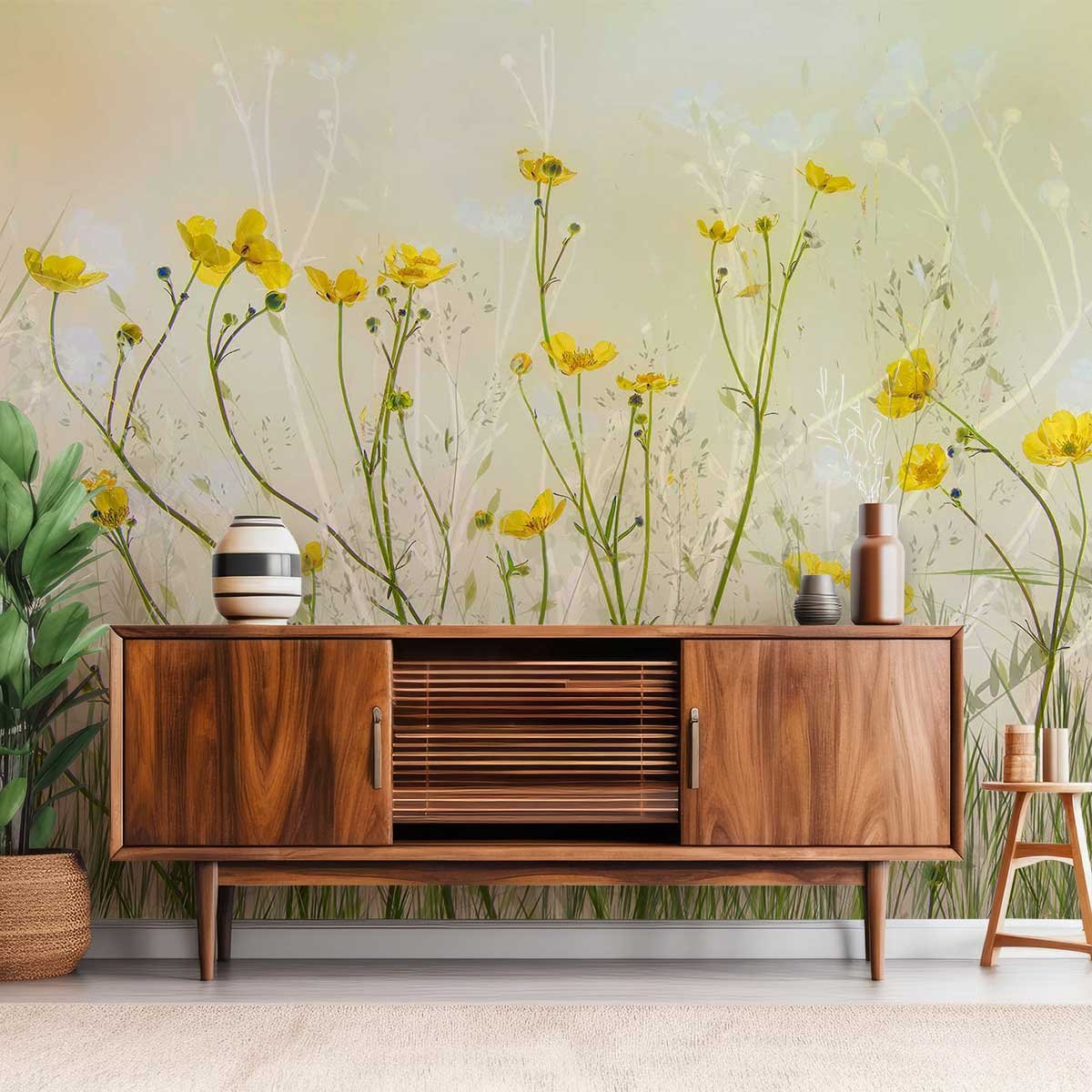 Papier peint fleurs jaunes intissé, HEXOA