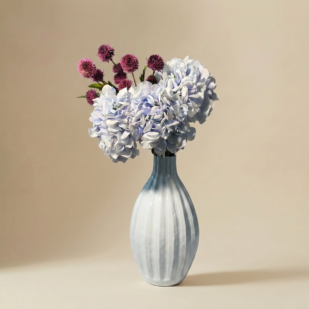 Bouquet de 5 tiges d'hortensia artificiel H62 bleu, SIA