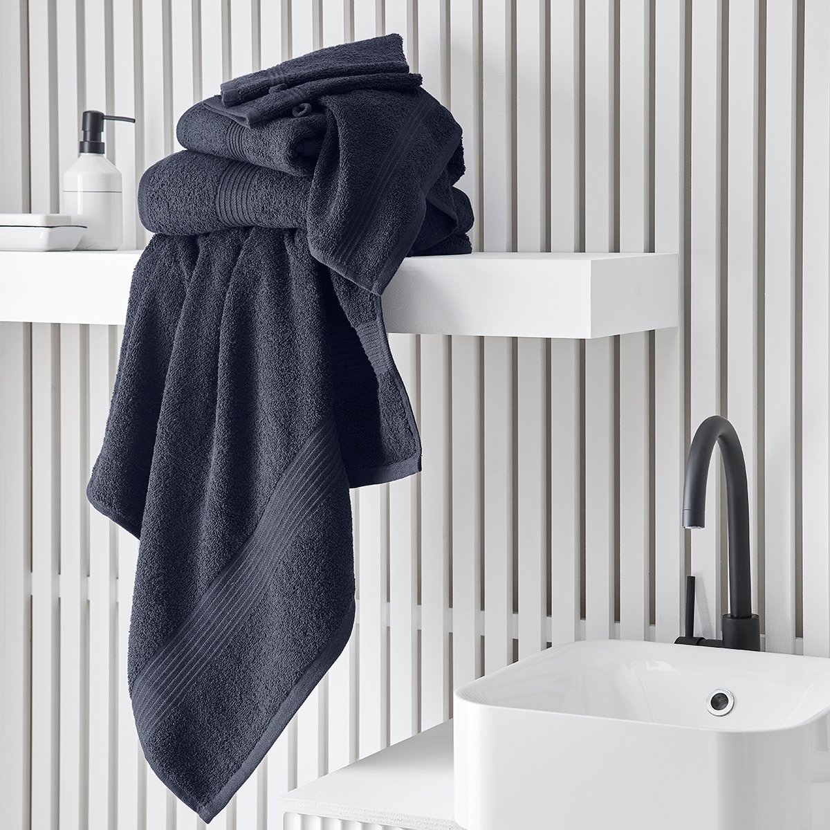 Lot de 5 Draps de Bain coton uni ESSENTIAL bleu gris, TODAY