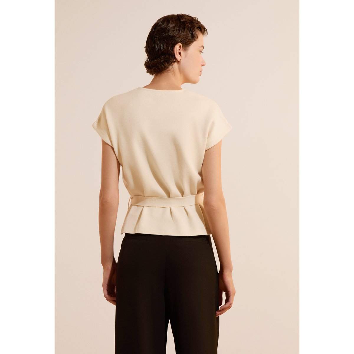 Cardigan à manches courtes avec lien à nouer SIDONIE VESTE ecru, ETAM