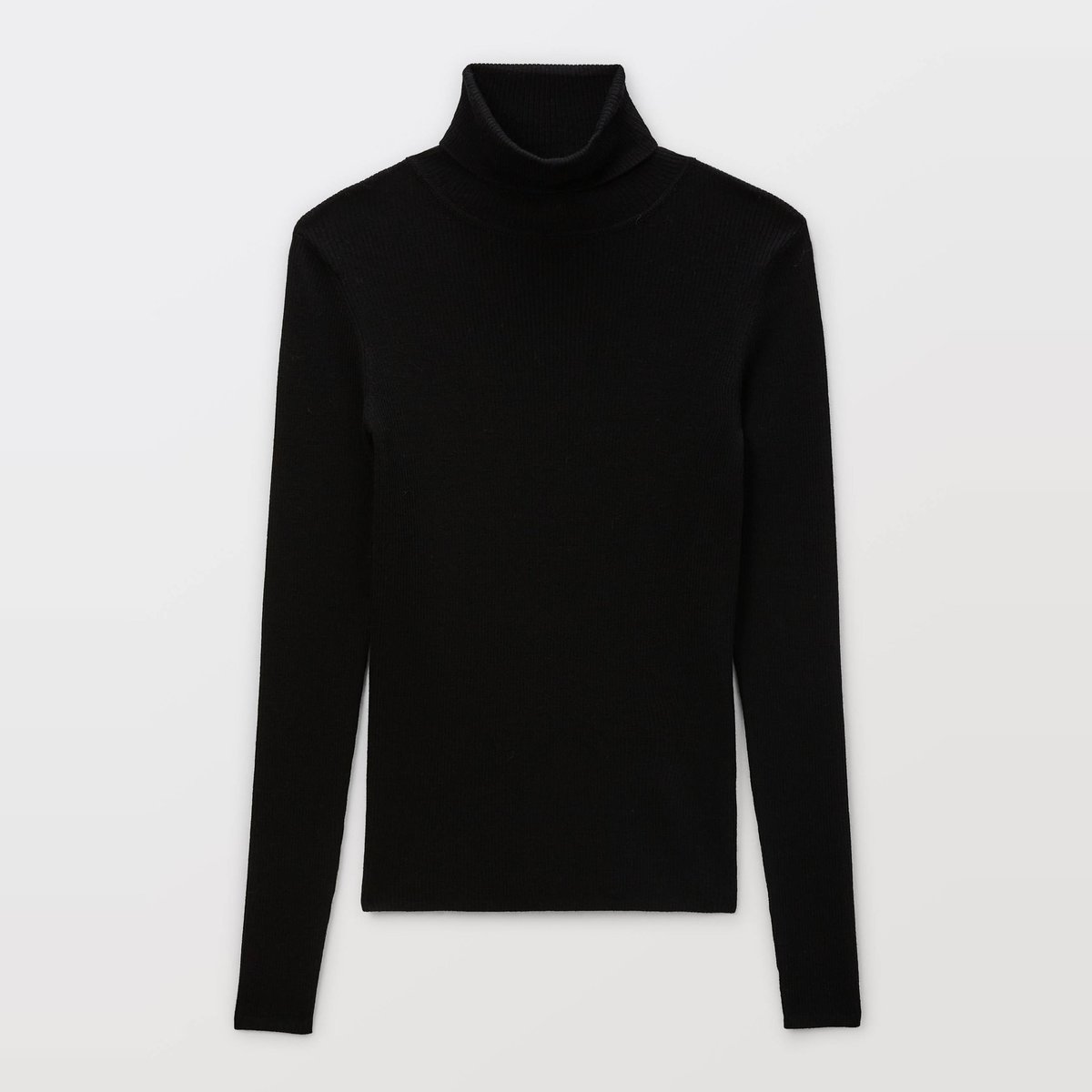 Pull col roulé à côtes uni en laine noir, MONOPRIX
