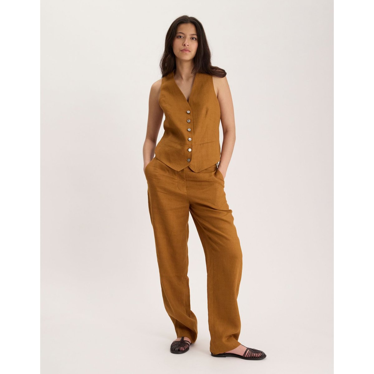 Gilet Sanite en lin marron, INES DE LA FRESSANGE PARIS