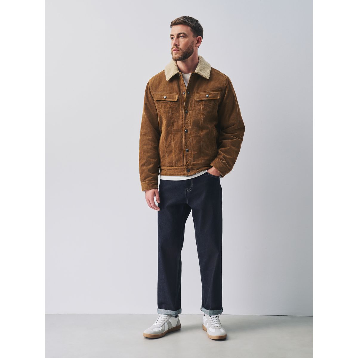 Veste camionneur velours côtelé/peau lainée marron fauve, NEXT