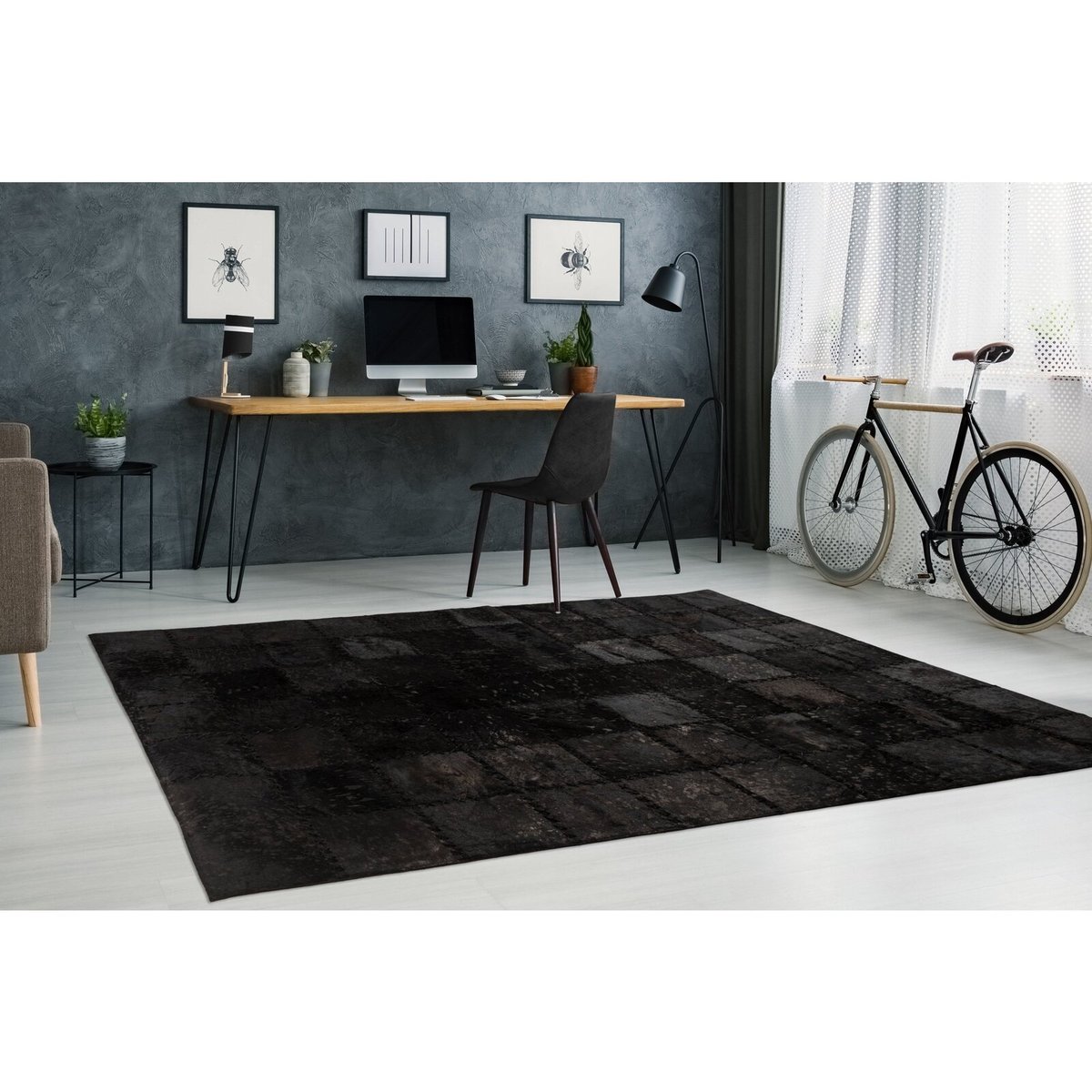 Tapis rectangulaire en cuir voilà noir, ARTE ESPINA