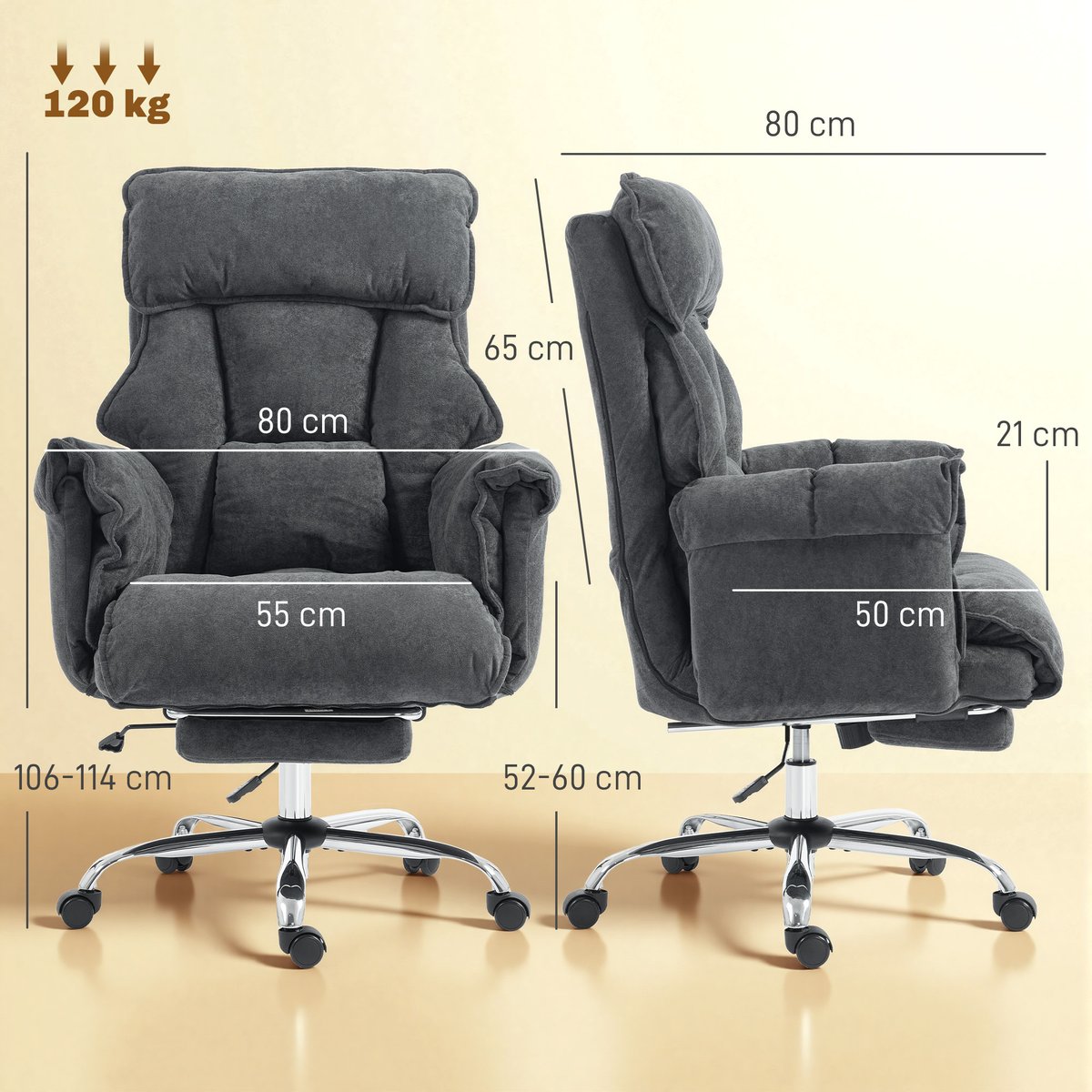 Chaise de bureau Flanelle douce (100 % gris foncé, HOMCOM