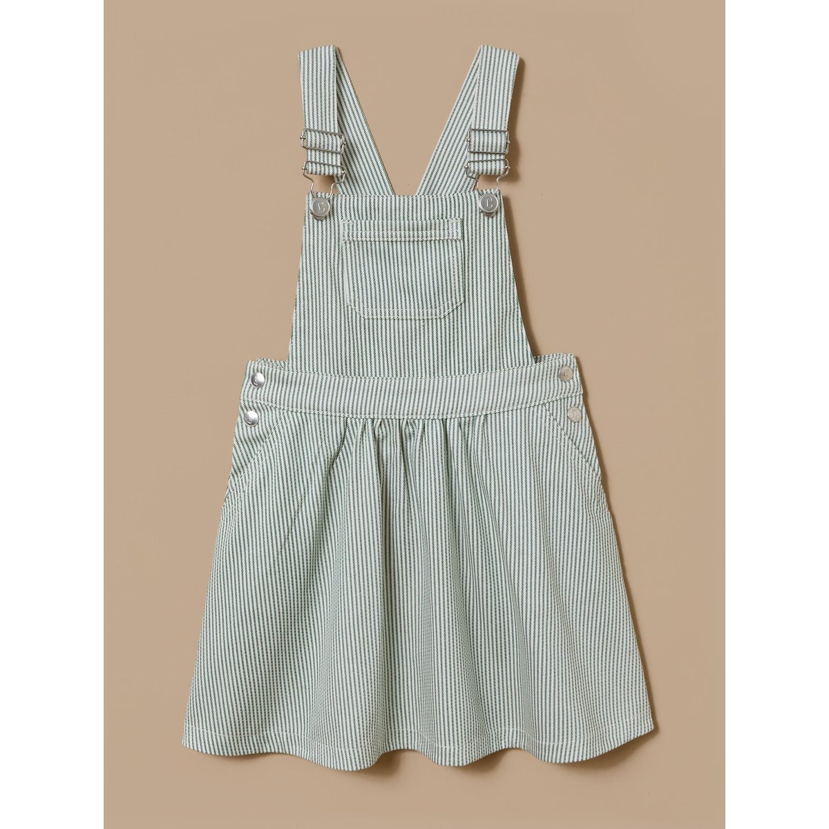 Robe salopette denim rayée rayure verte, CYRILLUS