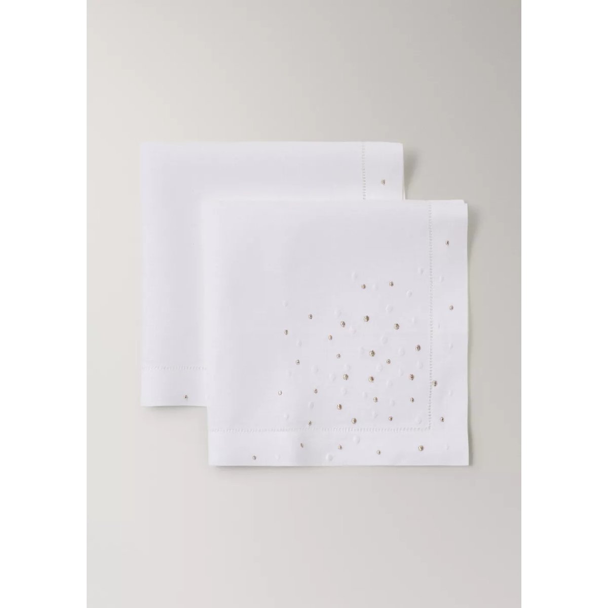 Lot de 2 serviettes de table en lin brodé confettis blanc, MANGO HOME
