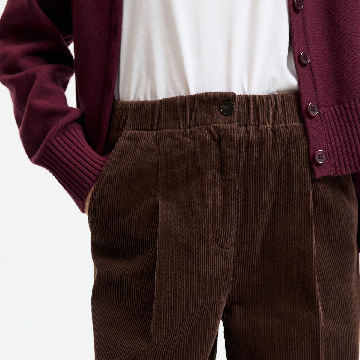 Pantalon carotte en velours côtelé marron, LA REDOUTE COLLECTIONS