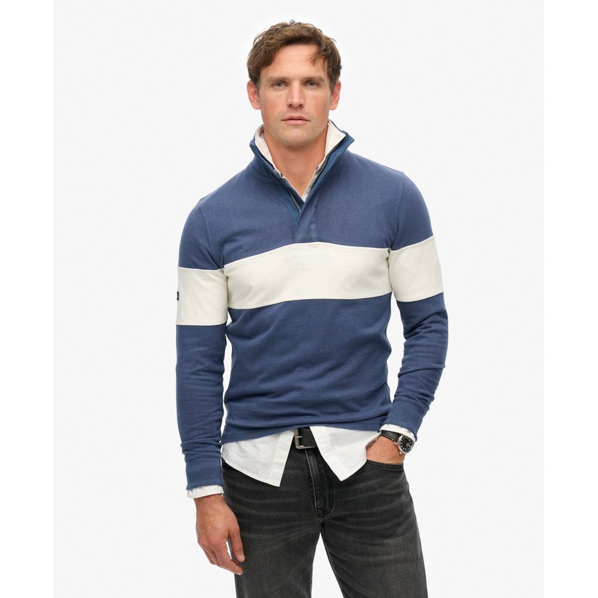Polo Rugby Classique Demi-Zip bleu marine lauren/blanc, SUPERDRY