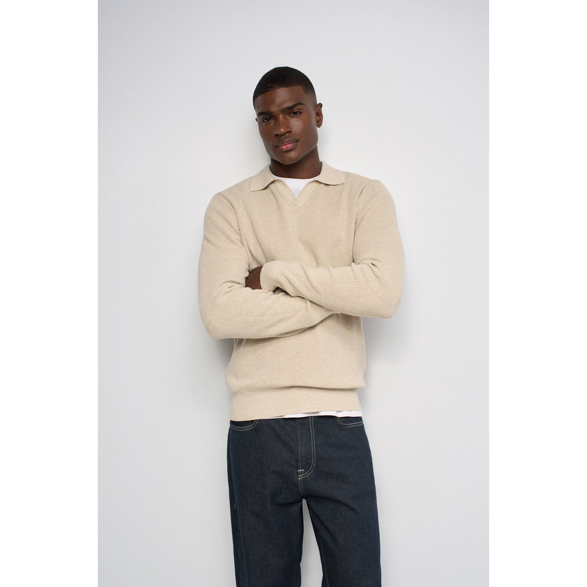 POLO TEXTURÉ À MANCHES LONGUES beige, SALSA JEANS
