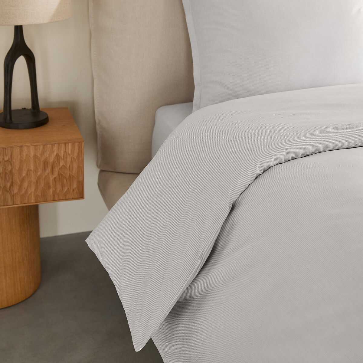 Housse de couette en percale de coton lavé, rayée, 120 fils, SABBAL rayé châtaigne, AM.PM