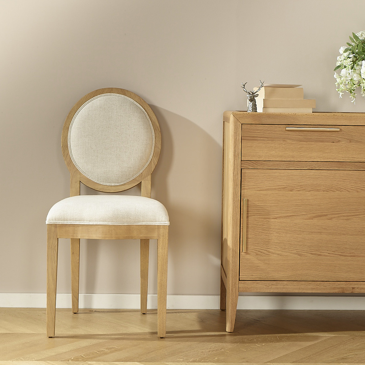 Lot de 2 Chaises en hévéa et tissu effet lin TENNESSEE lin, ROBIN DES BOIS