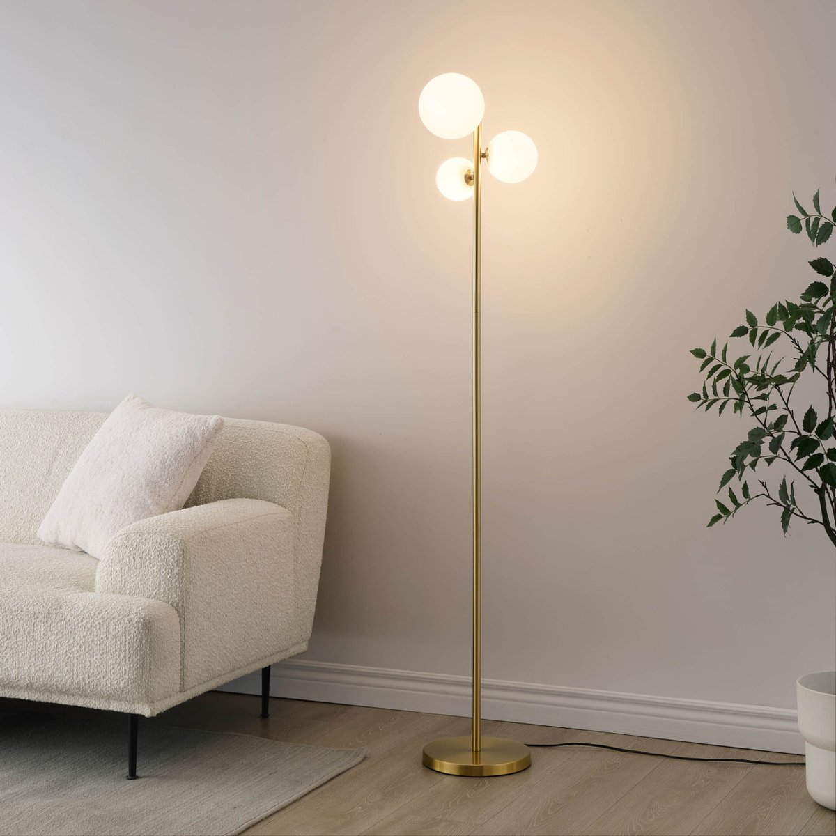 Lampadaire tendance laiton et verre - MELINDA laiton et blanc, KOSILUM