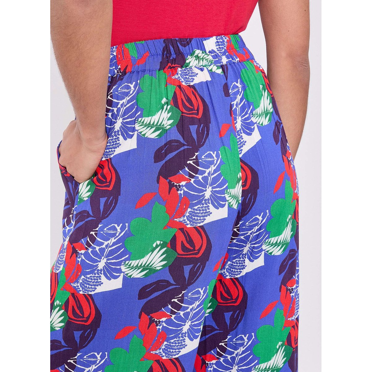Pantalon ample élastiquée fluide ALEXIA bleu rouge tropi, PRINCESSE NOMADE