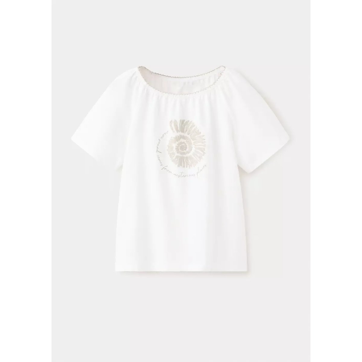 T-shirt coton détail brodé blanc cassé, MANGO KIDS