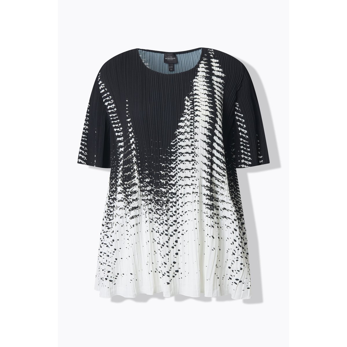 Blouse plissée avec imprimé noir, ULLA POPKEN
